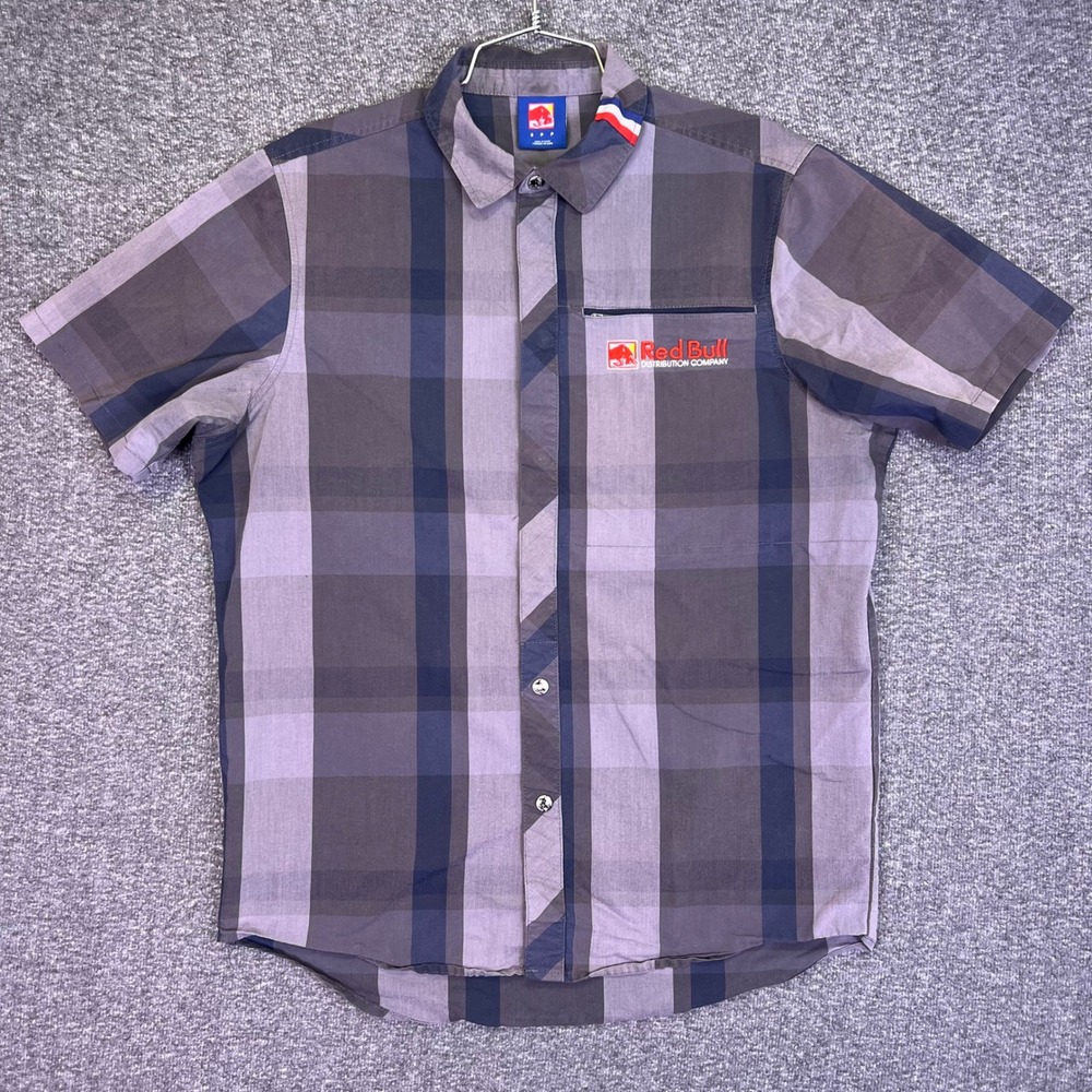 Red Bull Snap Shirt Mens S Grey Plaid Casual Racing Workwear Utility Motorsport